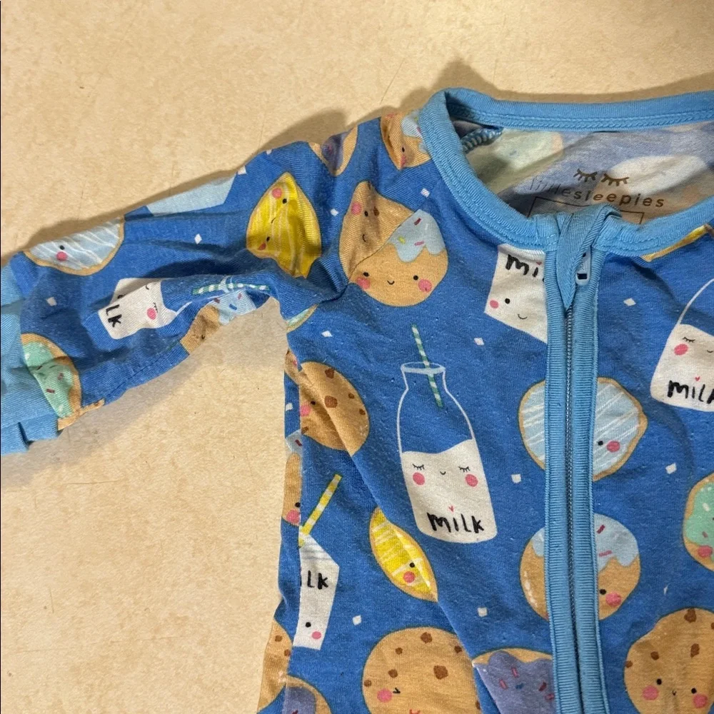 Little Sleepies Blue Milk & Cookie Print Footie